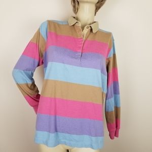 Vintage pastel striped long sleeve polo shirt